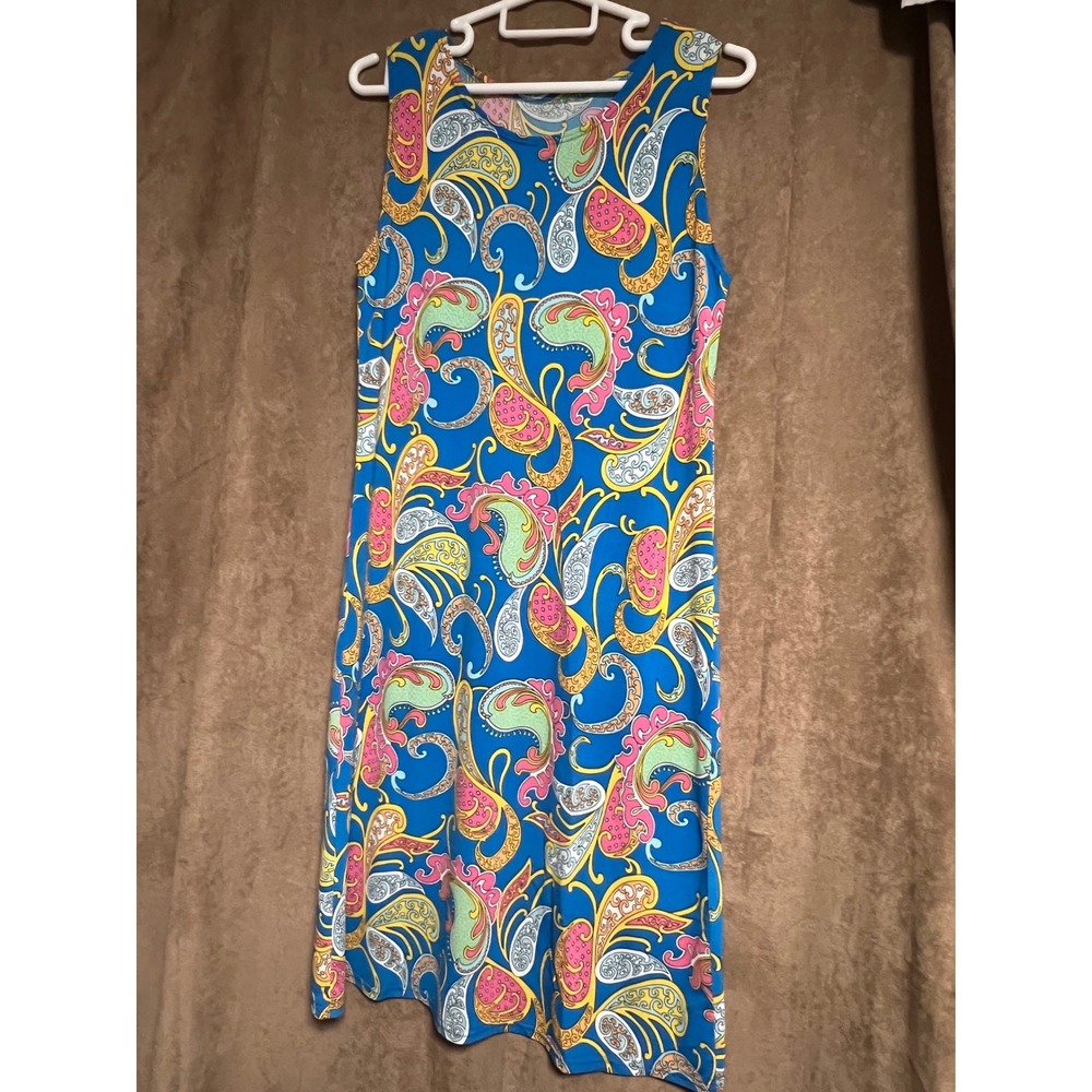 Vintage Style Blue Paisley‎ Sleeveless Shift Dress Pink Yellow Green Boho Summer